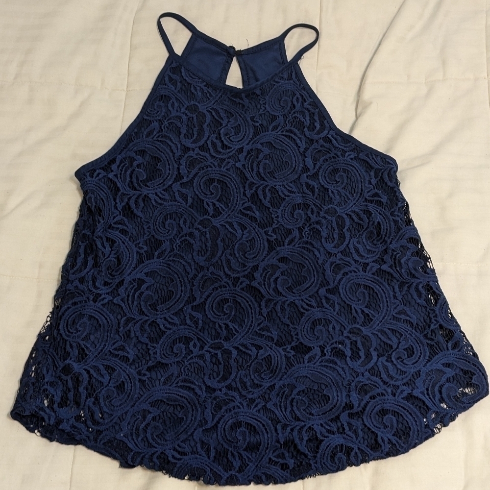 First love pretty blue lacy strappy top
